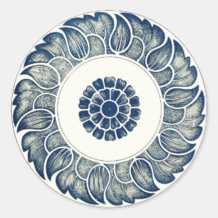 Blue White Floral Chinese Round Classic Round Sticker