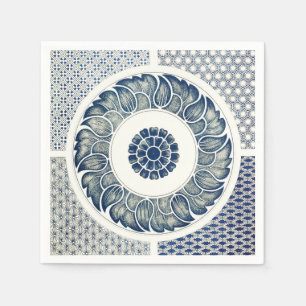Blue White Floral Chinese Round Napkin