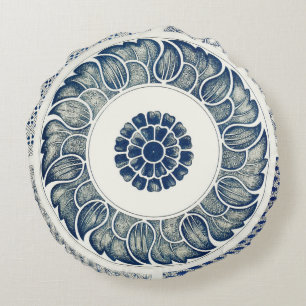 Blue White Floral Chinese Round Pillow