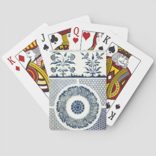 Blue White Floral Chinese Round Playing Cards