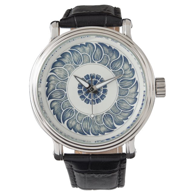 Blue White Floral Chinese Round Watch (Front)