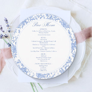 Blue White Floral Chinoiserie Wedding Dinner Round Menu