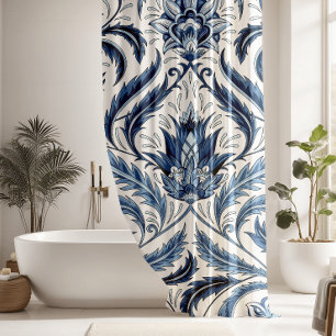Blue & White Floral Damask Floral Shower Curtain