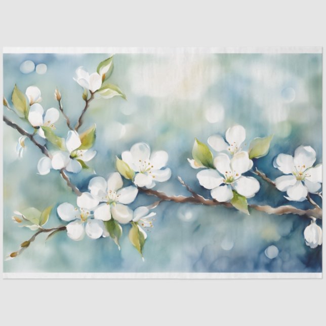 Blue & White Floral Decoupage Tissue Paper (Front)