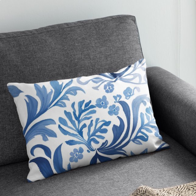Blue & White Floral Design | Chinoiserie Pattern Accent Pillow (Creator Uploaded)
