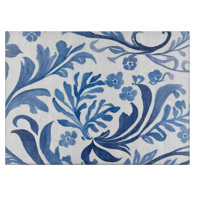 Blue & White Floral Design | Chinoiserie Pattern Cutting Board (Front)