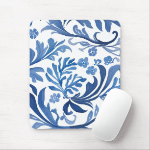 Blue & White Floral Design   Chinoiserie Pattern Mouse Pad