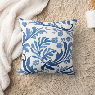 Blue & White Floral Design Chinoiserie Pattern Throw Pillow