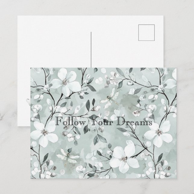 Blue White Floral Dragonflies Postcard (Front/Back)