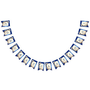 Blue White Floral Embellishment Bunting Flag