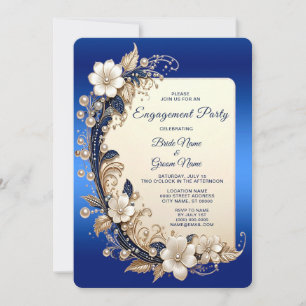 Blue White Floral Embellishment Engagement Invitation