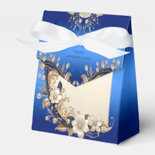 Blue White Floral Embellishment Favour Box
