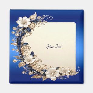 Blue White Floral Embellishment Magnet