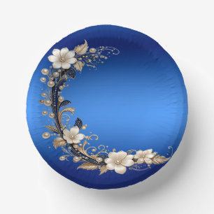 Blue White Floral Embellishment Paper Bowls Plate