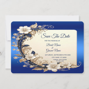 Blue White Floral Embellishment Save The Date