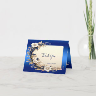 Blue White Floral Embellishment Thank You Card