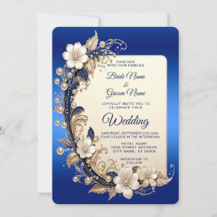 Blue White Floral Embellishment Wedding Invitation