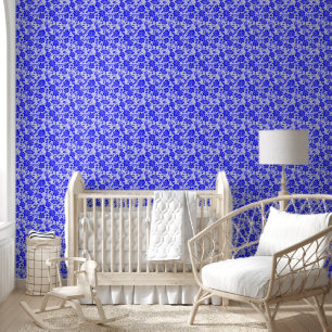 Blue white floral flower honeycomb peel and stick wallpaper