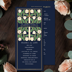 Blue White Floral Gold Sword Royal Wedding Program