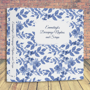 Blue White Floral Leaf Pattern Craft Binder