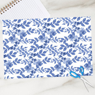 Blue White Floral Leaf Pattern Decoupage  Tissue Paper