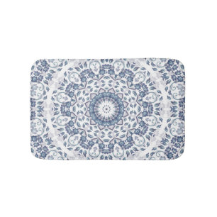 Blue White Floral Mandala Cottage Bath Mat