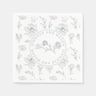 Blue white floral monogram wedding paper napkins