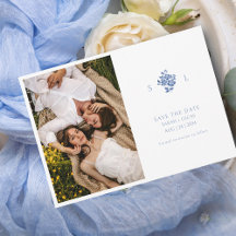 Blue & White Floral Monogrammed Wedding Flat