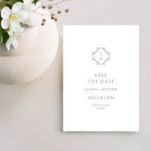 Blue & White Floral Monogrammed Wedding Flat