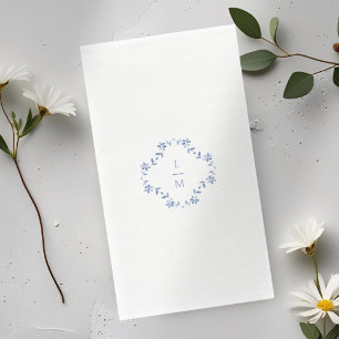 Blue & White Floral Monogrammed Wedding Napkin
