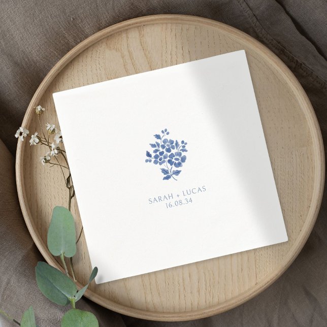 Blue & White Floral Monogrammed Wedding  Napkin (Creator Uploaded)