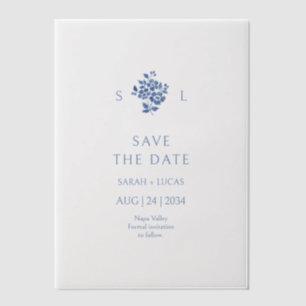 Blue & White Floral Monogrammed Wedding Vellum Invitations