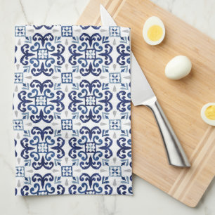 Blue & White Floral Moroccan Tile Pattern  Kitchen Towel