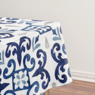 Blue & White Floral Moroccan Tile Pattern  Tablecloth