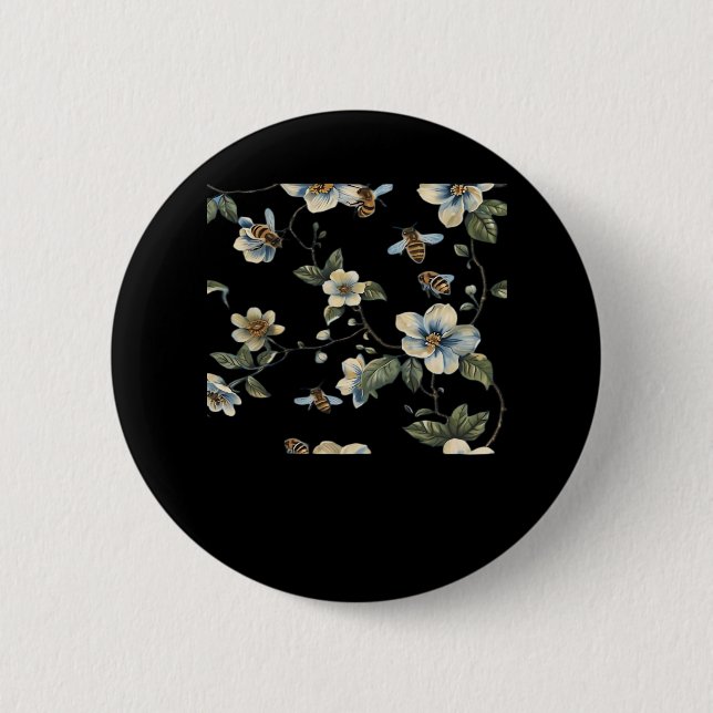 Blue White Floral Pattern - Whimsigoth Dark Aesthe 2 Inch Round Button (Front)