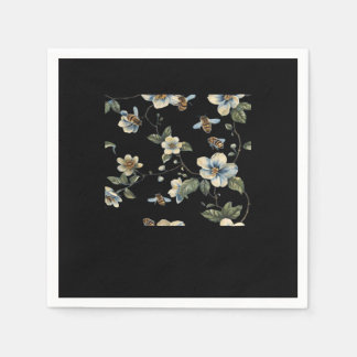Blue White Floral Pattern - Whimsigoth Dark Aesthe Napkin