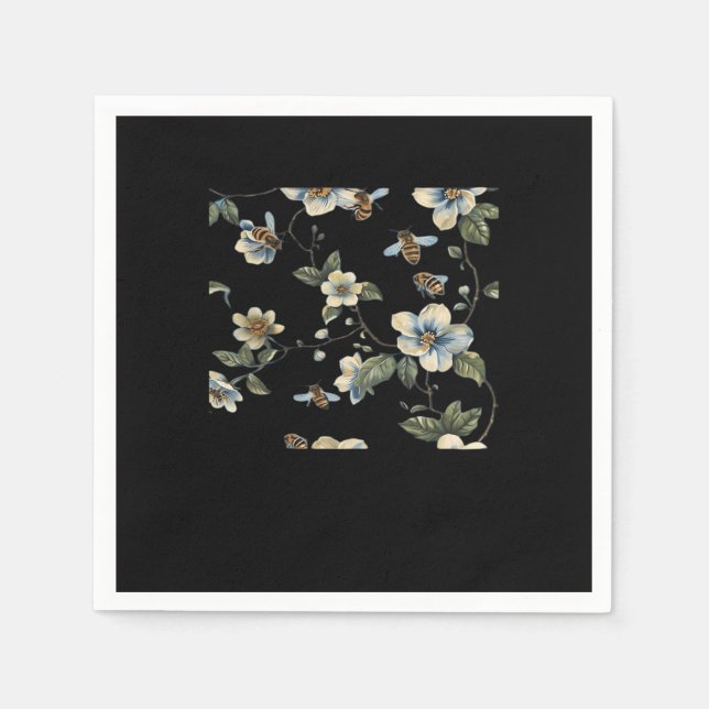 Blue White Floral Pattern - Whimsigoth Dark Aesthe Napkin (Front)