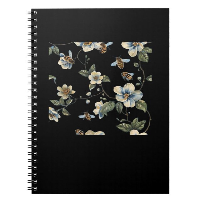 Blue White Floral Pattern - Whimsigoth Dark Aesthe Notebook (Front)