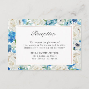 Blue White Floral Reception Details Enclosure Card