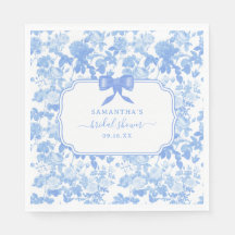 Blue White Floral Roses Chinoiserie Bridal Shower