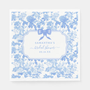 Blue White Floral Roses Chinoiserie Bridal Shower  Napkin