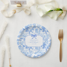 Blue White Floral Roses Chinoiserie Bridal Shower