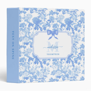 Blue White Floral Roses French Chinoiserie Pattern Binder