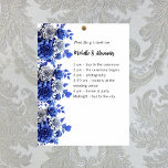 Blue white floral script budget wedding program poster<br><div class="desc">A white background,  decorated with blue and white flowers.  Personalize and add your names and the details.</div>