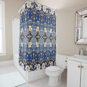 Blue White Floral Shower Curtain