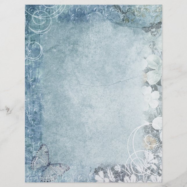 Blue & White Floral Swirl Scrapbook Paper (Front)