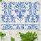 Blue White Floral Swirls Damask Monogram