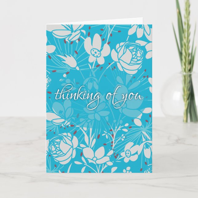 Blue & White Floral Thinking of You Card (Front)