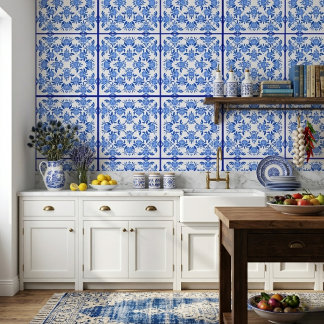 Blue White Floral Tile Mediterranean Wall Decor