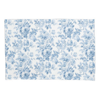 Blue & White Floral Toile Pillowcase